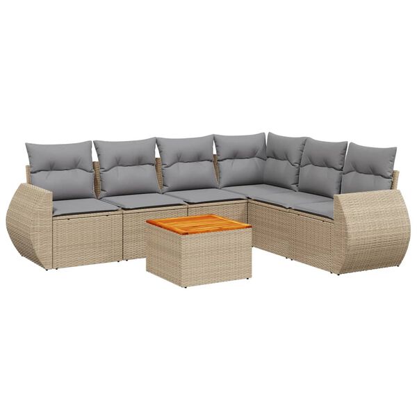 vidaXL Set Divani da Giardino 7 pz con Cuscini Beige in Polyrattan