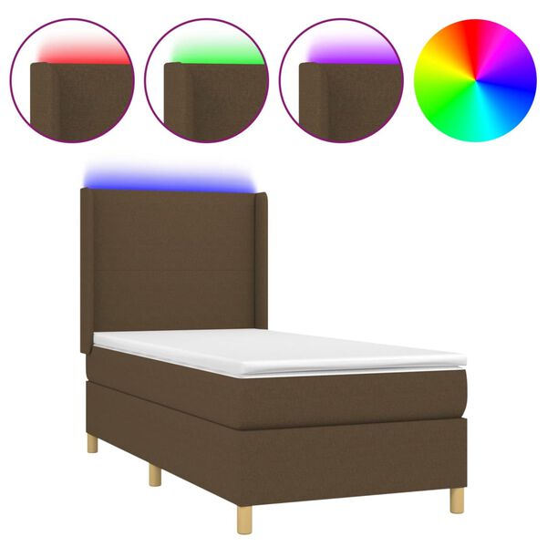 vidaXL Letto a Molle Materasso e LED Marrone Scuro 90x200cm in Tessuto