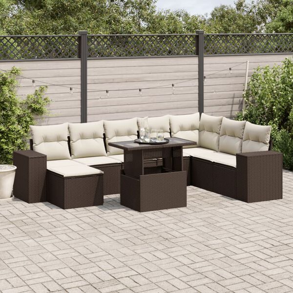 vidaXL Set Divani da Giardino 9pz con Cuscini Marrone in Polyrattan
