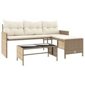 vidaXL Divano da Giardino con Tavolo e Cuscini a L Beige in Polyrattan
