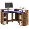 vidaXL Scrivania con Luci LED Legno Antico 130x130x91 cm in Truciolato