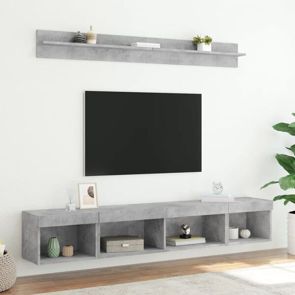 vidaXL Mobili TV a Muro con LED 5pz Grigio Cemento Legno Multistrato