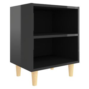vidaXL Comodino con Gambe in Legno Massello Nero Lucido 40x30x50 cm