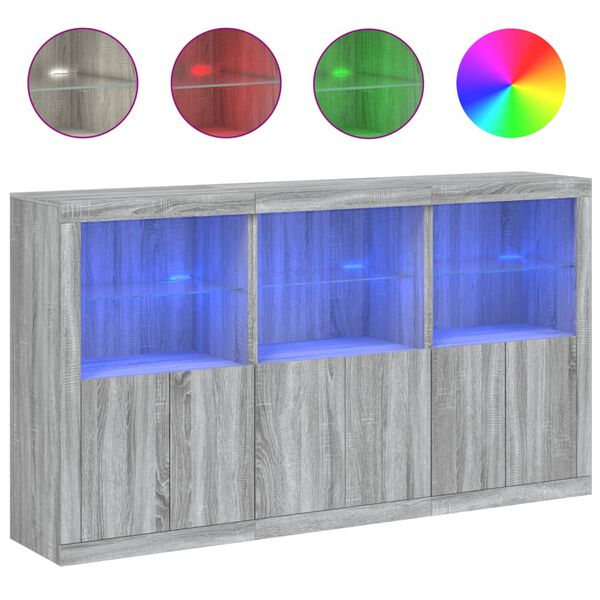 vidaXL Credenza con Luci LED Grigio Sonoma 181,5x37x100 cm