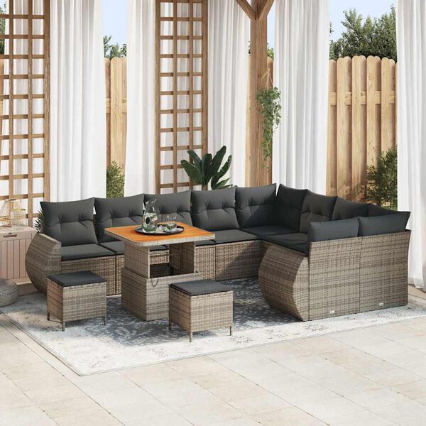vidaXL Set Divano da Giardino 12 pcs Grigio Rattan in Polipropilene