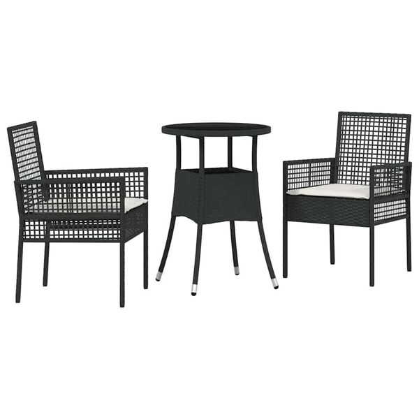 vidaXL Set da Pranzo per Giardino 3 pcs Nero polyrattan
