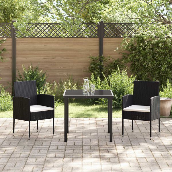 vidaXL Set da Pranzo per Giardino con cuscino 9 pcs Nero polyrattan
