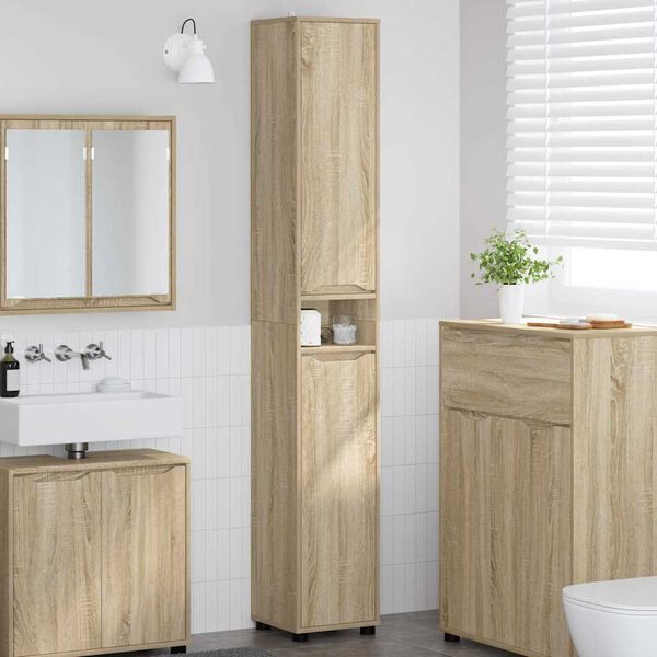 vidaXL Mobile da Bagno con porta Rovere Sonoma 30,5 x 30 x 195 cm