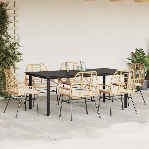 vidaXL Set Pranzo da Giardino 7pz con Cuscini Marrone Polyrattan Vetro