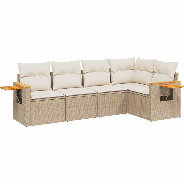 vidaXL Set Divano da Giardino 5 pz con Cuscini Beige in Polyrattan