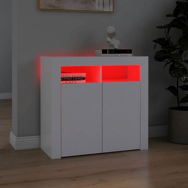 vidaXL Credenza con Luci LED Bianca 80x35x75 cm
