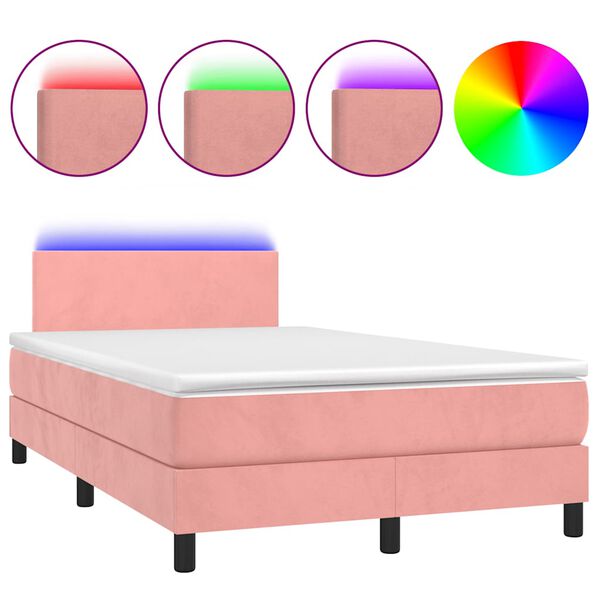 vidaXL Letto a Molle con Materasso e LED Rosa 120x190 cm in Velluto