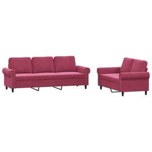 vidaXL Set di Divani 2 pz con Cuscini Rosso Vino in Velluto