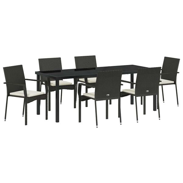 vidaXL Set da Pranzo per Giardino con cuscino 7 pcs Nero polyrattan