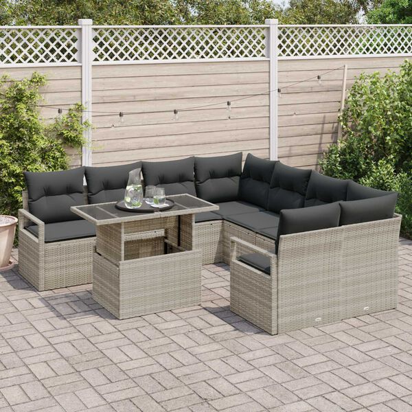 vidaXL Set Divano da Giardino 9 pcs Grigio chiaro Poly Rattan