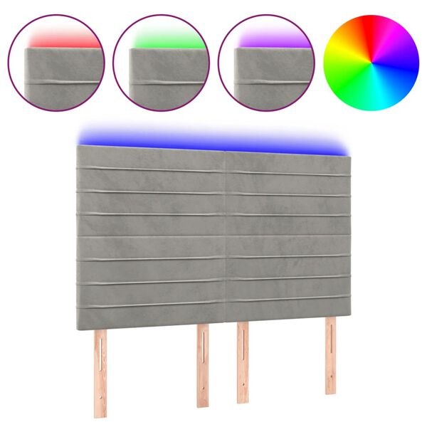 vidaXL Testiera a LED Grigio Chiaro 144x5x118/128 cm in Velluto