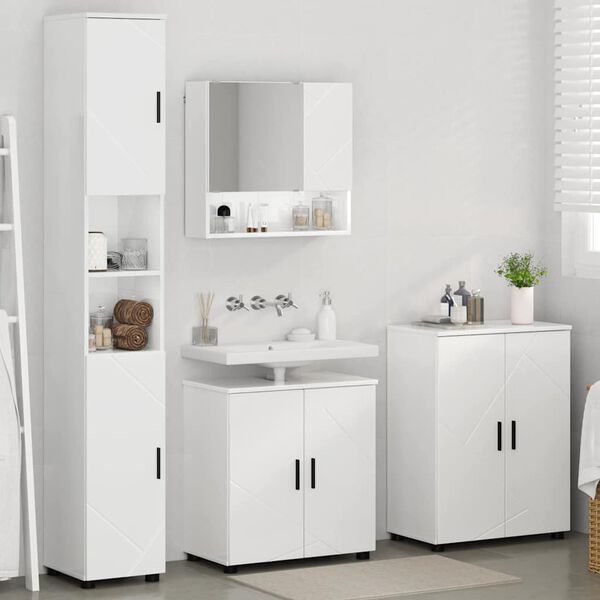 vidaXL Set di mobili per il bagno con porta 4 pcs Bianco Lucido