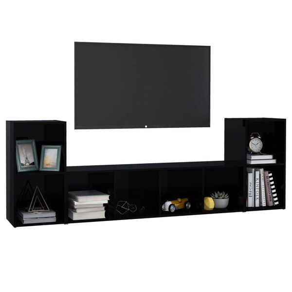 vidaXL Set Mobili TV 3 pz Nero Lucido in Legno Multistrato
