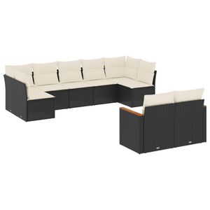 vidaXL Set Divani da Giardino 9 pz con Cuscini Nero in Polyrattan
