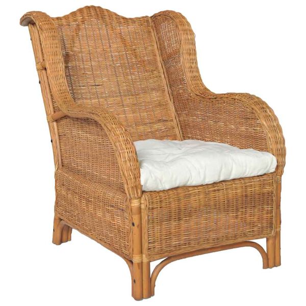 vidaXL Poltrona con Cuscino Marrone Chiaro in Rattan Naturale e Lino