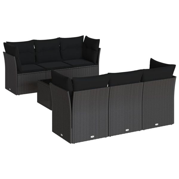 vidaXL Set Divani da Giardino con Cuscini 7pz Nero Polyrattan
