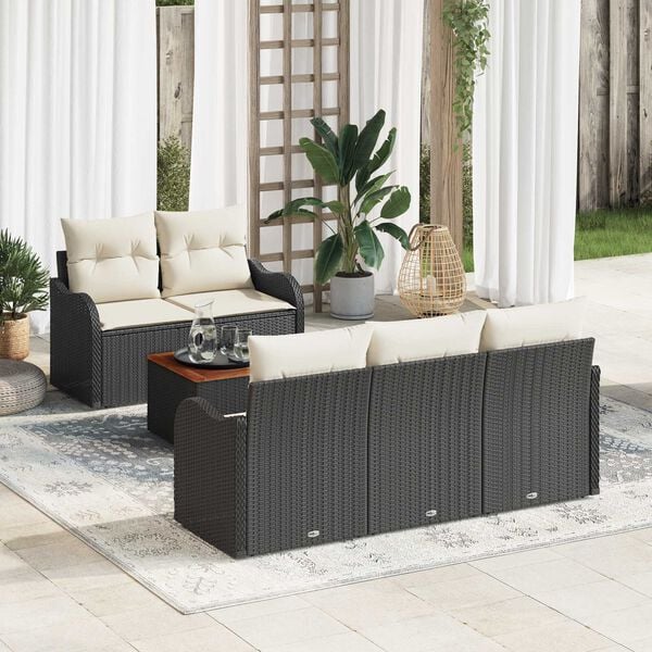 vidaXL Set Divano da Giardino con cuscino 6 pcs Nero polyrattan