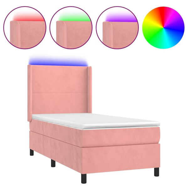 vidaXL Letto a Molle con Materasso e LED Rosa 80x200 cm in Velluto