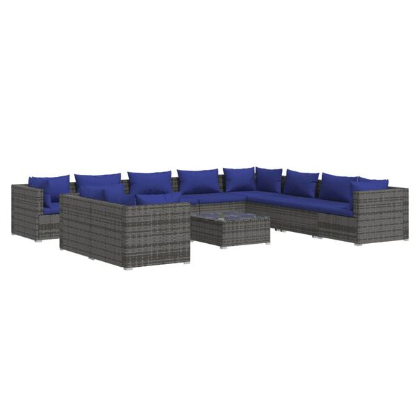 vidaXL Set Divani da Giardino 11 pz con Cuscini in Polyrattan Grigio