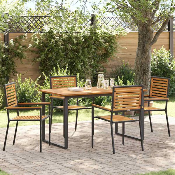 vidaXL Set da Pranzo per Giardino 5 pcs Nero Legno di Acacia Massello