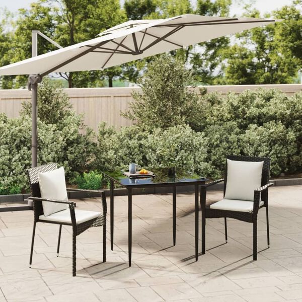 vidaXL Set da Pranzo da Giardino 3 pz con Cuscini Nero in Polyrattan