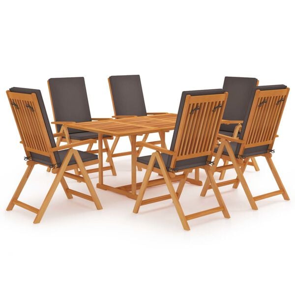 vidaXL Set da Pranzo da Giardino 7 pz con Cuscini Grigi Legno di Teak