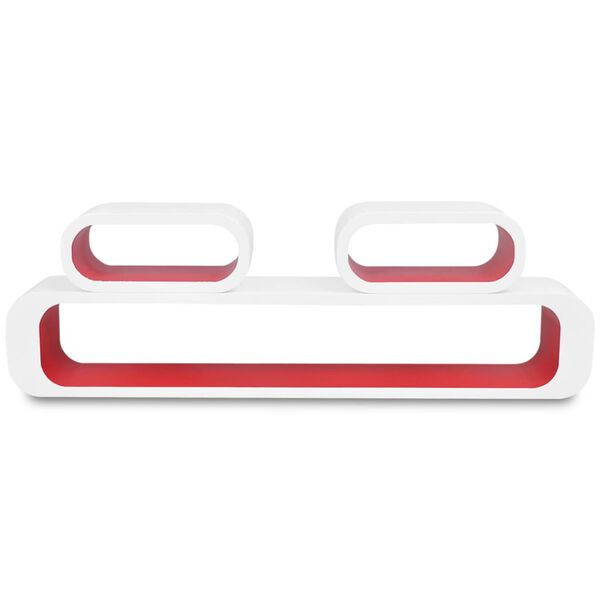 vidaXL Mensole a Parete 3 pz Bianche-Rosse in MDF a Cubo per Libri/DVD