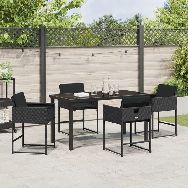 vidaXL Set da Pranzo per Giardino con cuscino 5 pcs Nero polyrattan