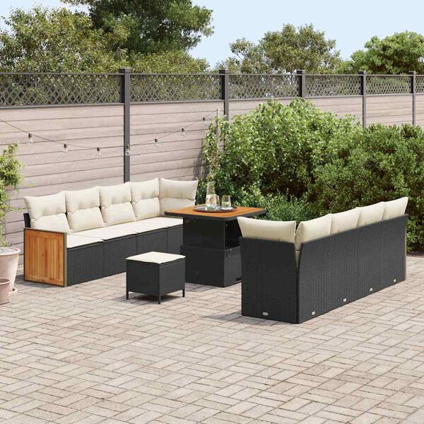 vidaXL Set Divano da Giardino 12 pcs Nero e Crema polyrattan