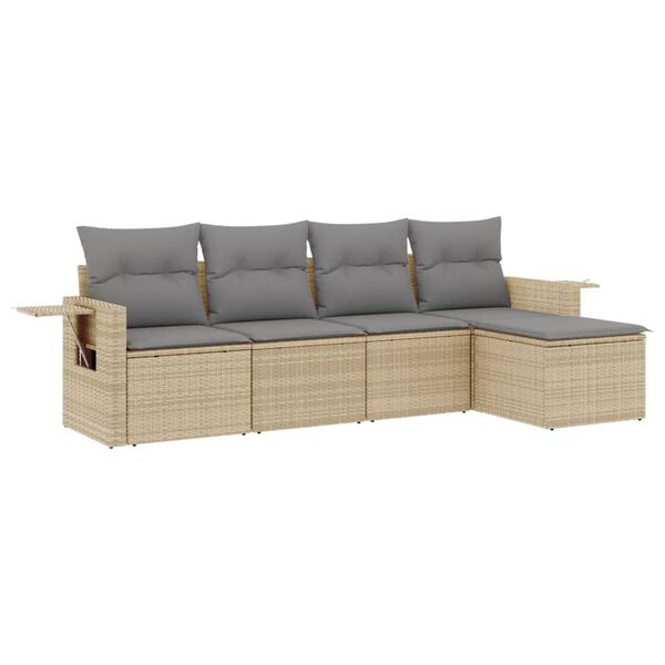 vidaXL Set Divano da Giardino 5 pz con Cuscini Beige in Polyrattan