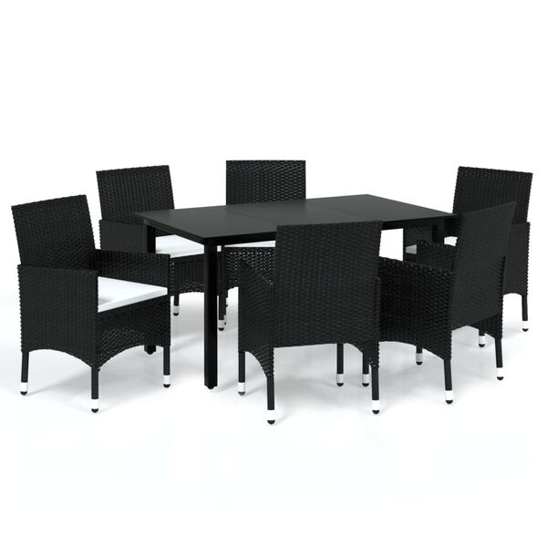 vidaXL Set da Pranzo da Giardino 7 pz Nero con Cuscini in Polyrattan