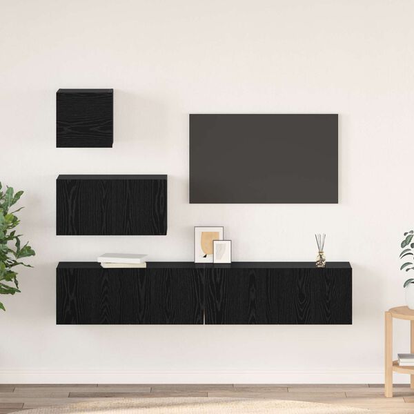 vidaXL Set mobile TV 3 pcs Rovere Nero Legno multistrato
