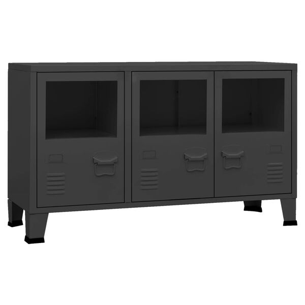 vidaXL Credenza Nera Industriale 105x35x62 cm in Metallo e Vetro
