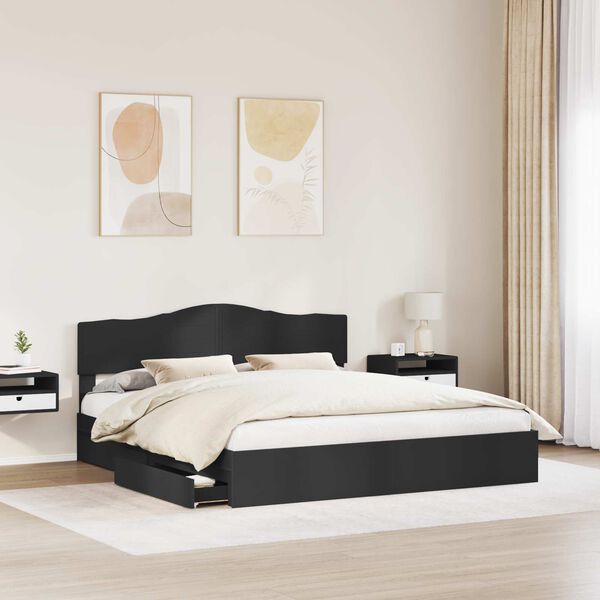 vidaXL Letto con Contenitore Nero 200 x 200 cm Legno multistrato