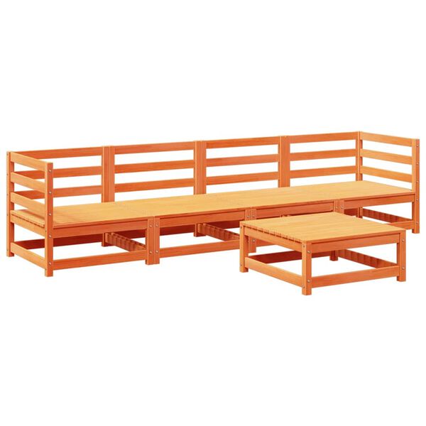 vidaXL Set Divani da Giardino 5 pz Marrone Cera Legno Massello Pino