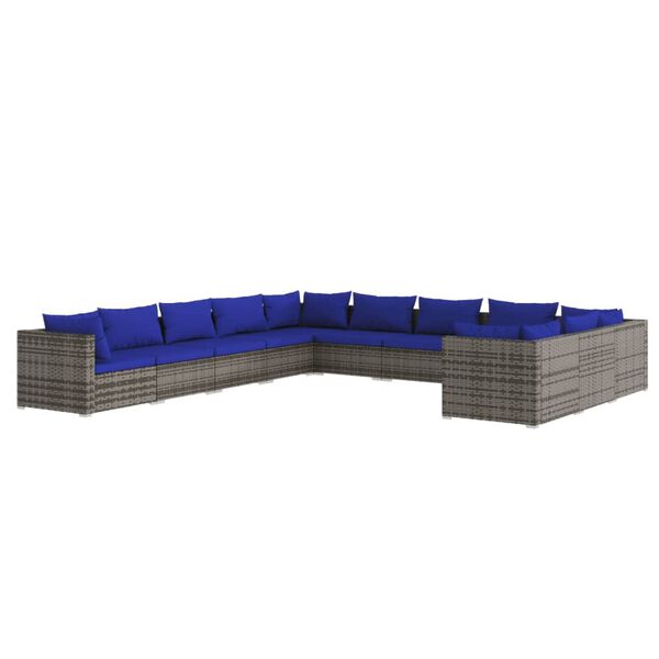 vidaXL Set Divani da Giardino 11 pz con Cuscini in Polyrattan Grigio
