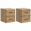 vidaXL Mobiletto da notte a muro con cassetto 2 pcs Rovere Artigianale