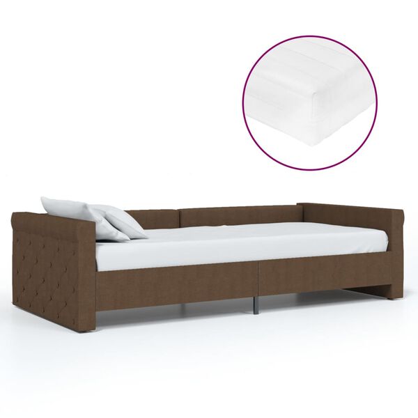 vidaXL Dormeuse con Materasso USB Marrone Scuro in Tessuto 90x200 cm