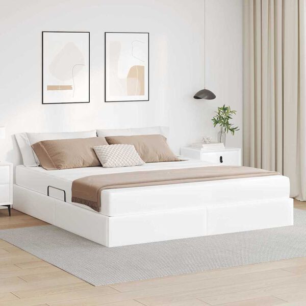 vidaXL Letto con contenitore e materasso 2 pcs Bianco Pelle