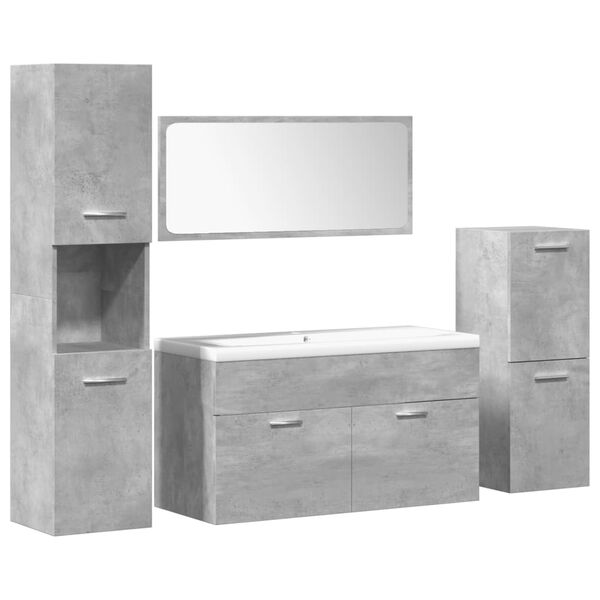 vidaXL Set Mobili da Bagno 5 pz Grigio Cemento in Legno Multistrato