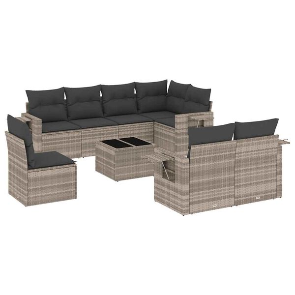 vidaXL Set Divano da Giardino 9pz con Cuscini Grigio Chiaro Polyrattan