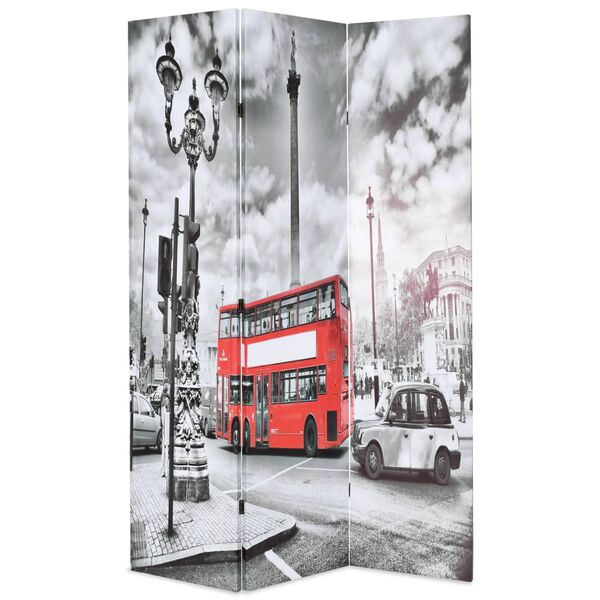 vidaXL Paravento Pieghevole 120x170 cm Stampa Bus Londra Bianco e Nero