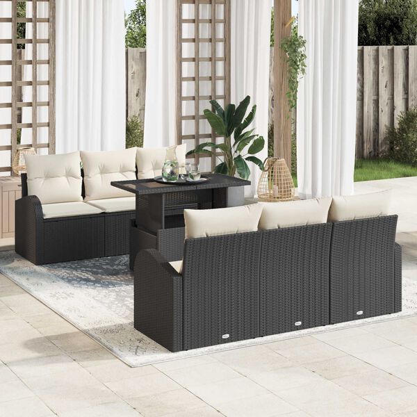 vidaXL Set Divano da Giardino 7 pcs Nero 100 x 55 x 73 cm Poly Rattan