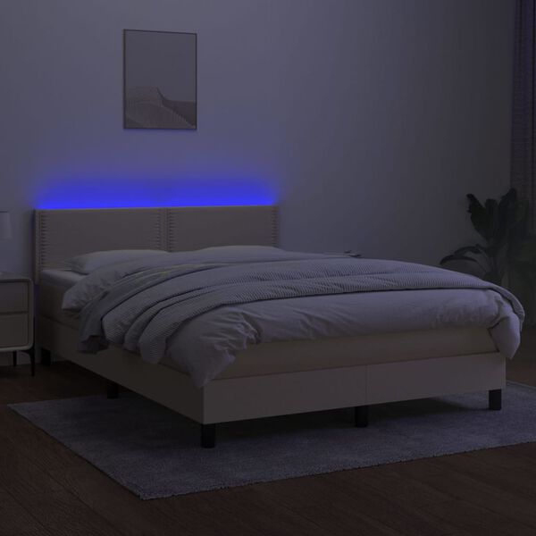 vidaXL Letto a Molle con Materasso e LED Crema 140x190 cm in Tessuto