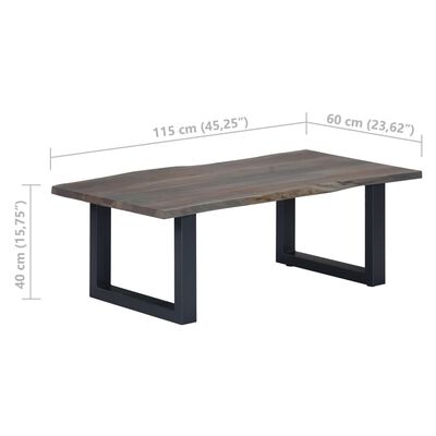 vidaXL Tavolino da Caffè con Bordi Vivi Grigio 115x60x40 cm in Acacia